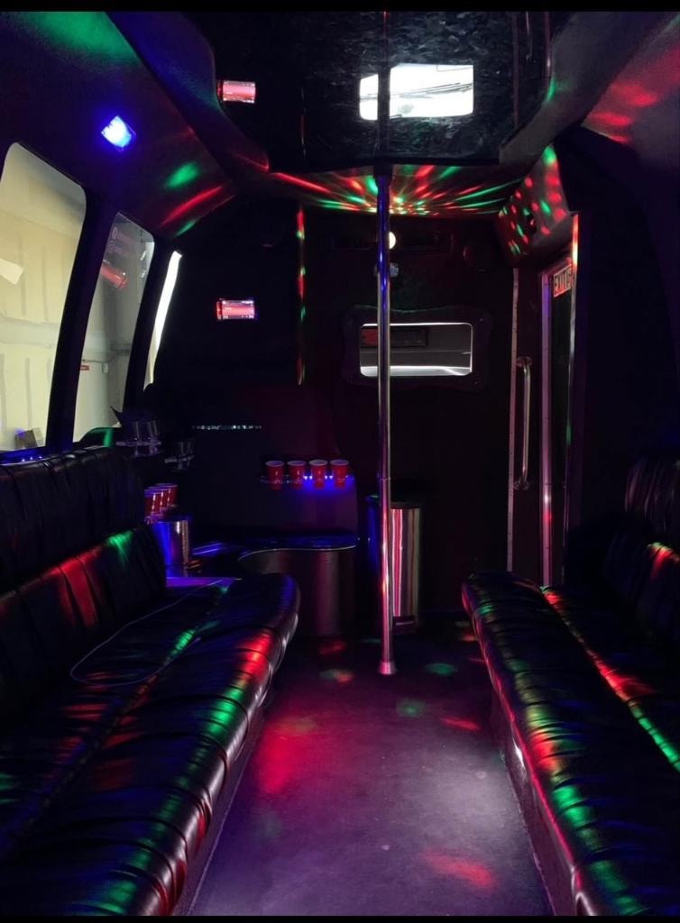 RRx2 party bus bar setup with cup holders and LED lighting